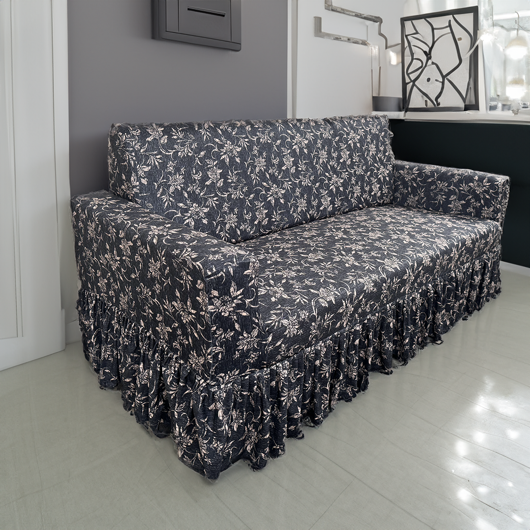 Black Beige Abstract Elastic Printed frills covers