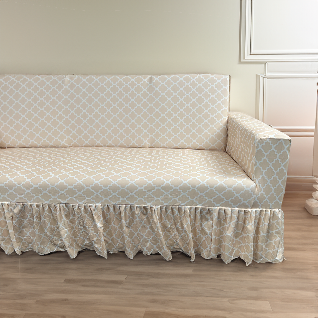 Cream Diamond Elastic Printed frills covers