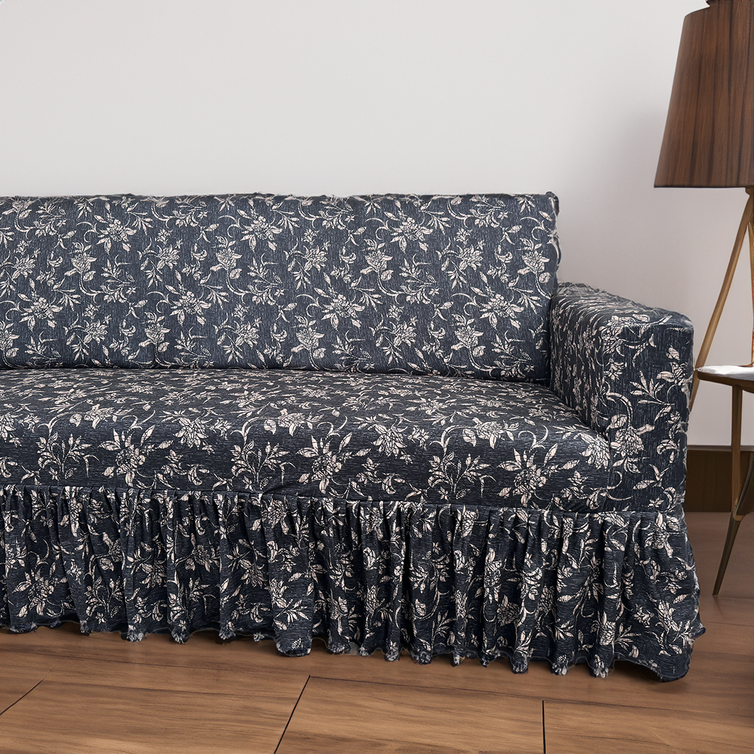 Black Beige Abstract Elastic Printed frills covers