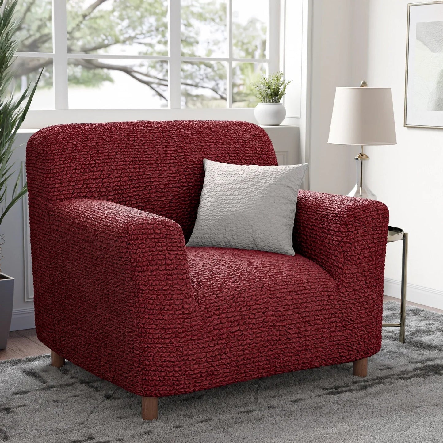 DivineTrendz™ Exclusive - Bordeaux Luxe Crinkle Sofa Cover