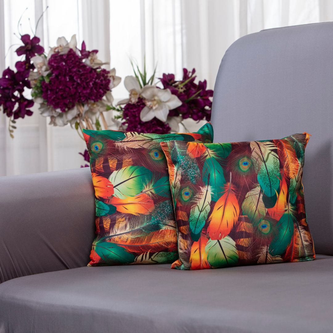 Sofa cushion cover set -cushion covers-100% splendex Machine wash cold. Wash dark colors separately. Do not soak. Do not bleach, tumble dry low, warm iron if necessary Specifications-black beige ethnic cushion cover-super stretchable-100% splendex Machine wash cold. Wash dark colours seperately. Do not soak. Do not bleach, tumble dry low, warm iron if necessary -peacock feathe cushion cover