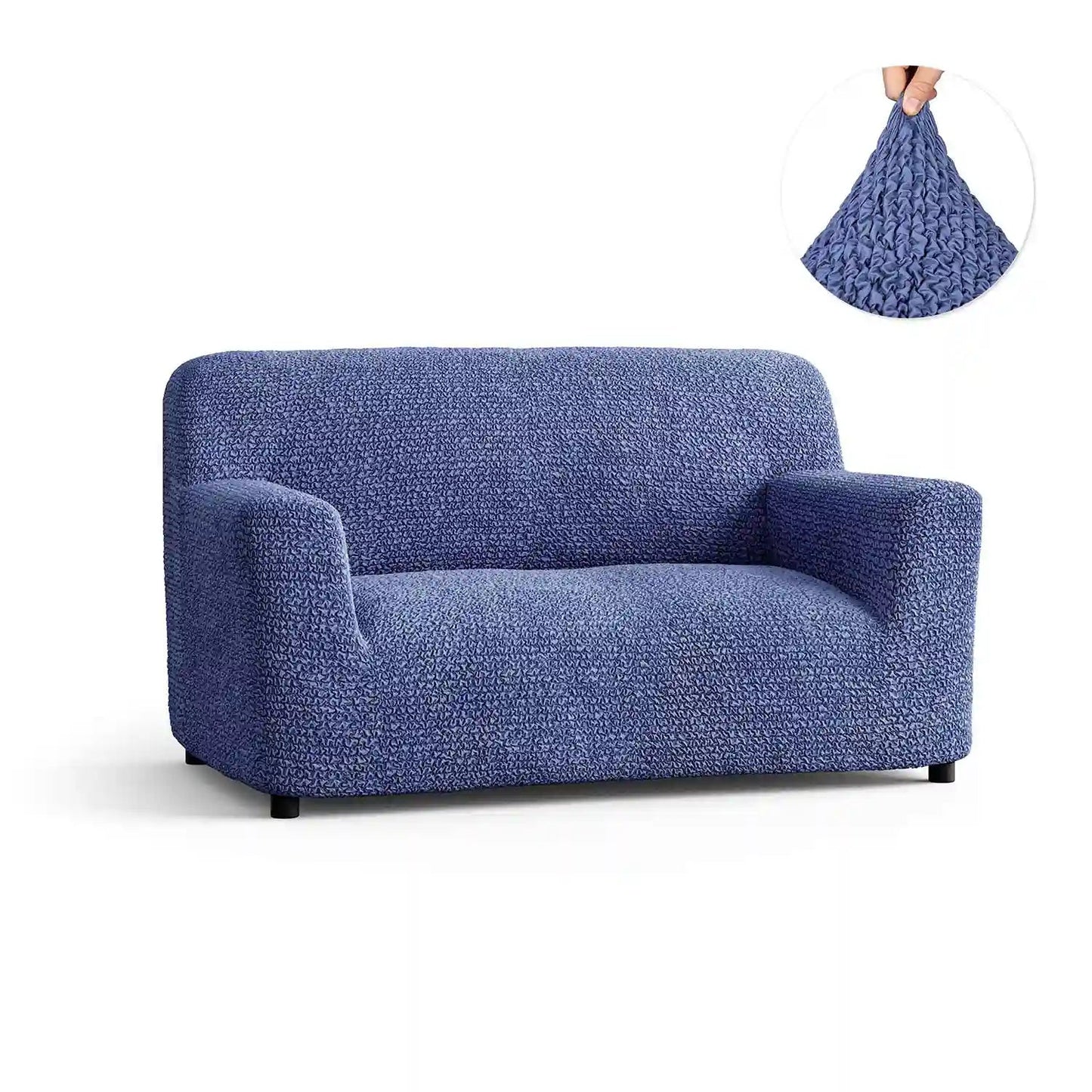 DivineTrendz™ Exclusive - Blue Luxe Crinkle Sofa Cover