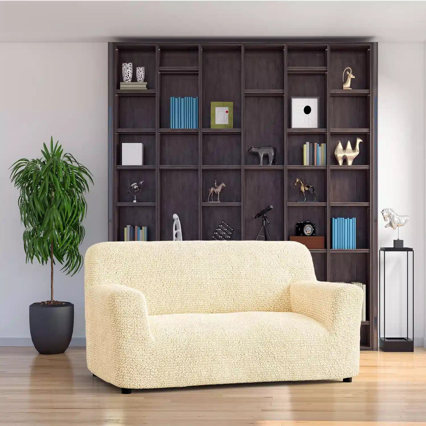 DivineTrendz™ Exclusive - Beige Luxe Crinkle Sofa Cover