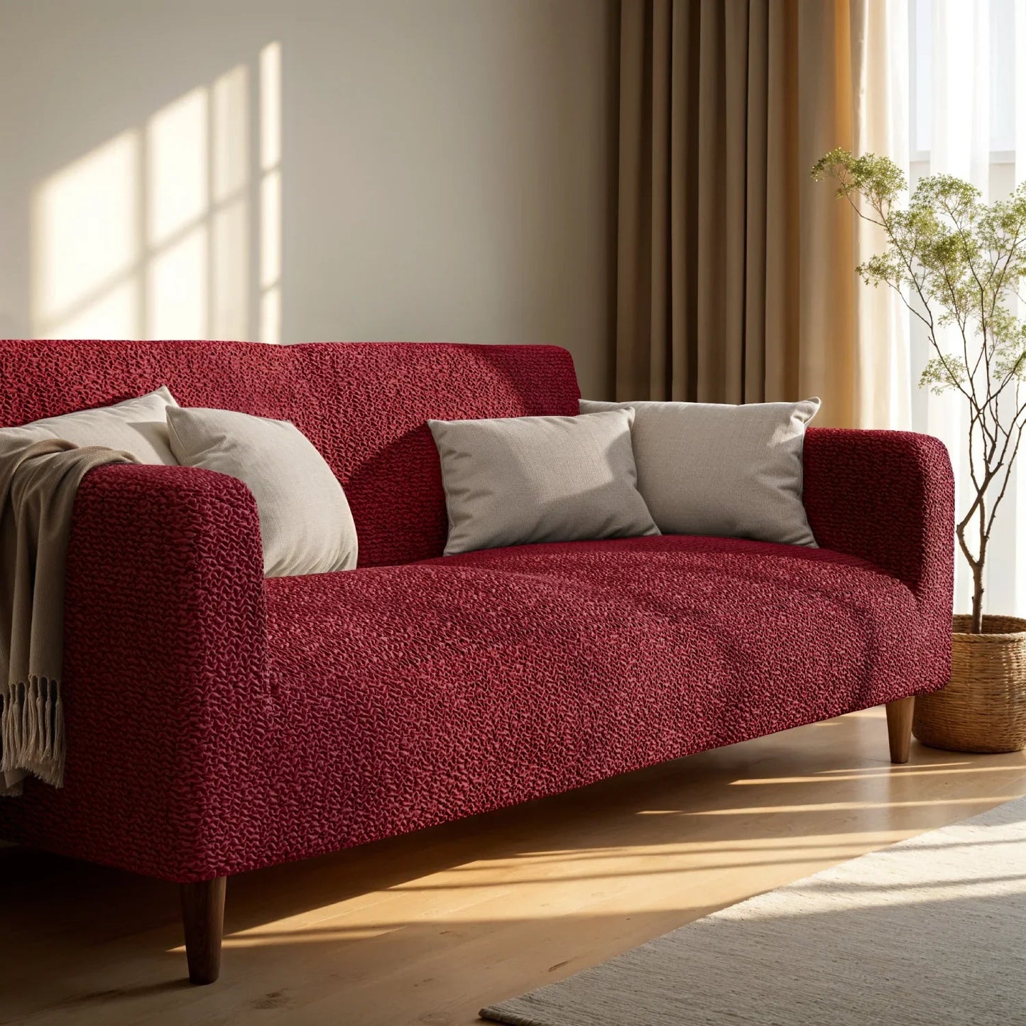 DivineTrendz™ Exclusive - Bordeaux Luxe Crinkle Sofa Cover