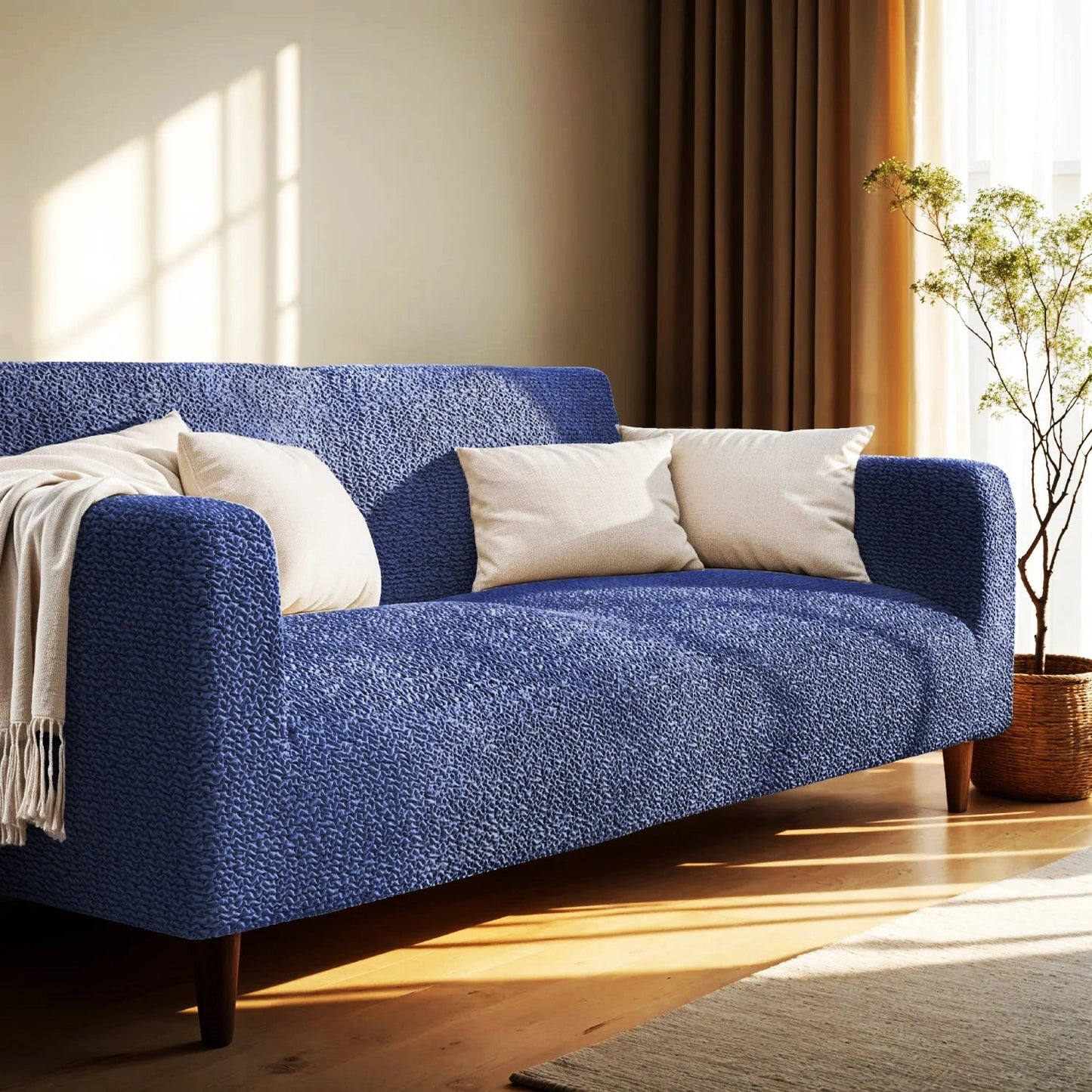 DivineTrendz™ Exclusive - Blue Luxe Crinkle Sofa Cover