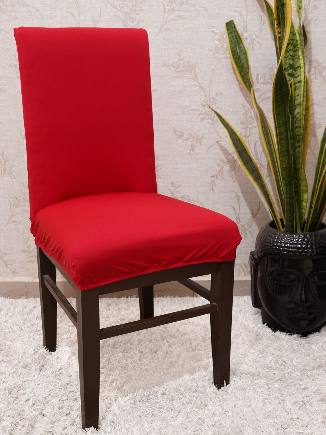 Red Solid Elastic Design Chair Covers