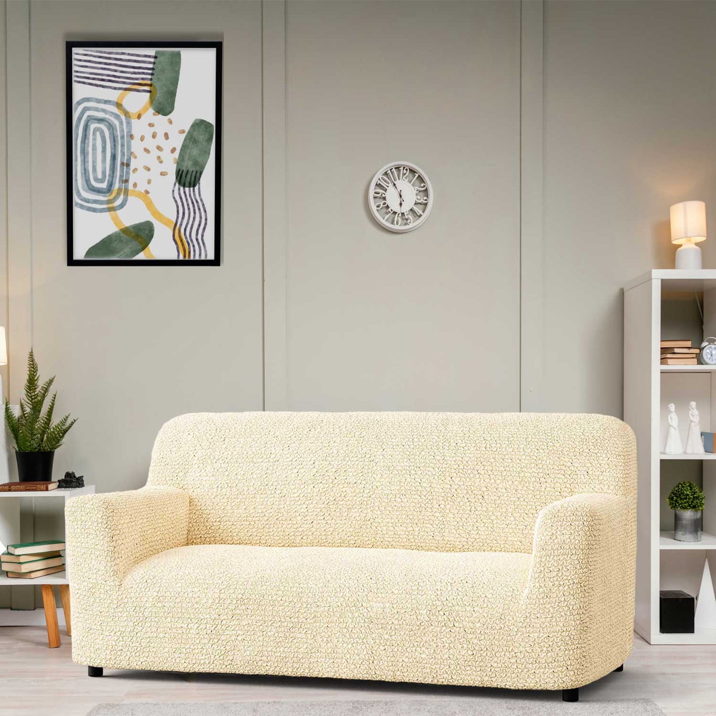 DivineTrendz™ Exclusive - Beige Luxe Crinkle Sofa Cover
