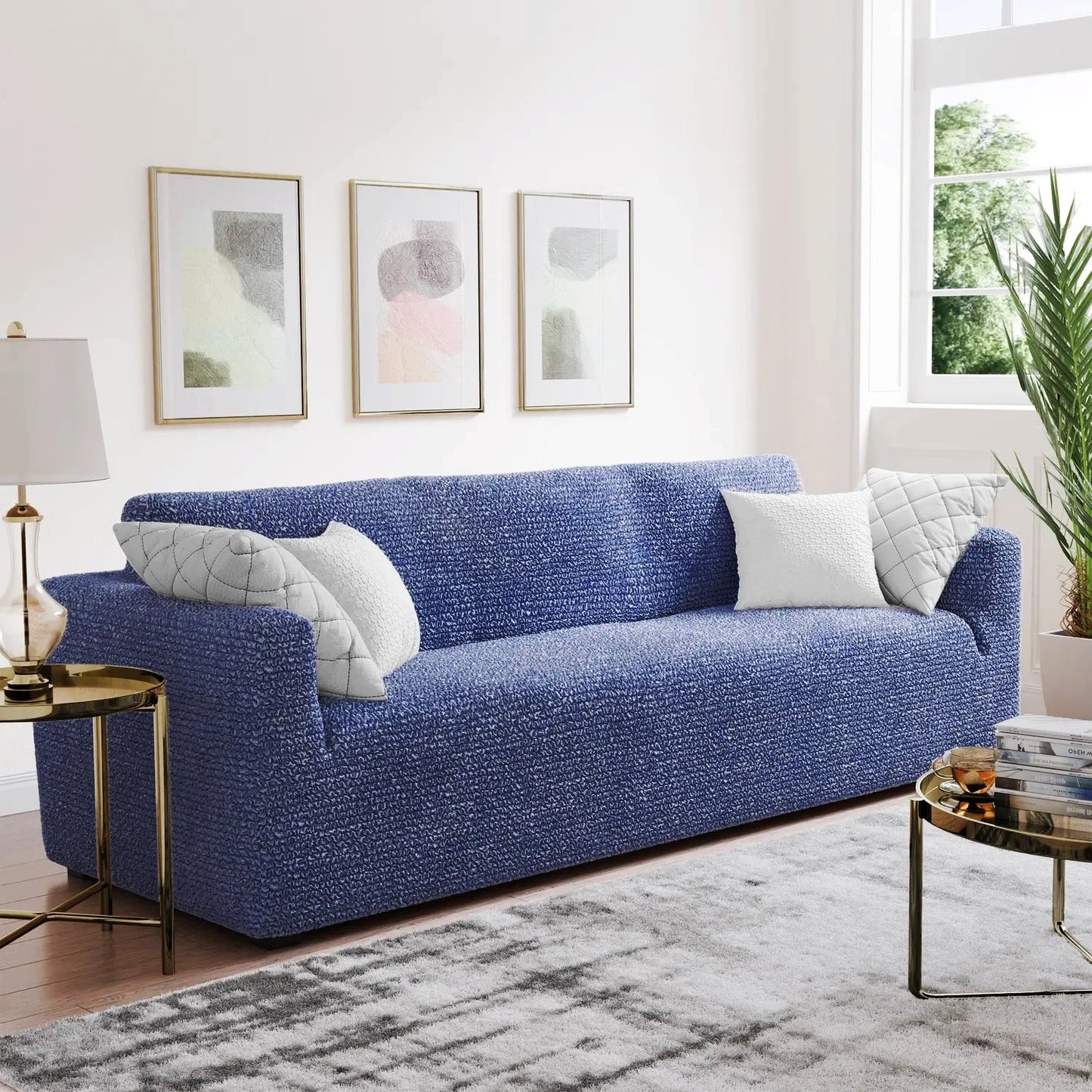 DivineTrendz™ Exclusive - Blue Luxe Crinkle Sofa Cover