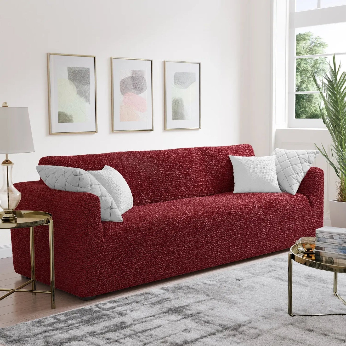 DivineTrendz™ Exclusive - Bordeaux Luxe Crinkle Sofa Cover