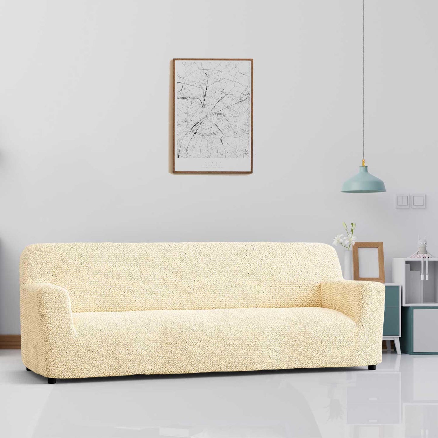 DivineTrendz™ Exclusive - Beige Luxe Crinkle Sofa Cover