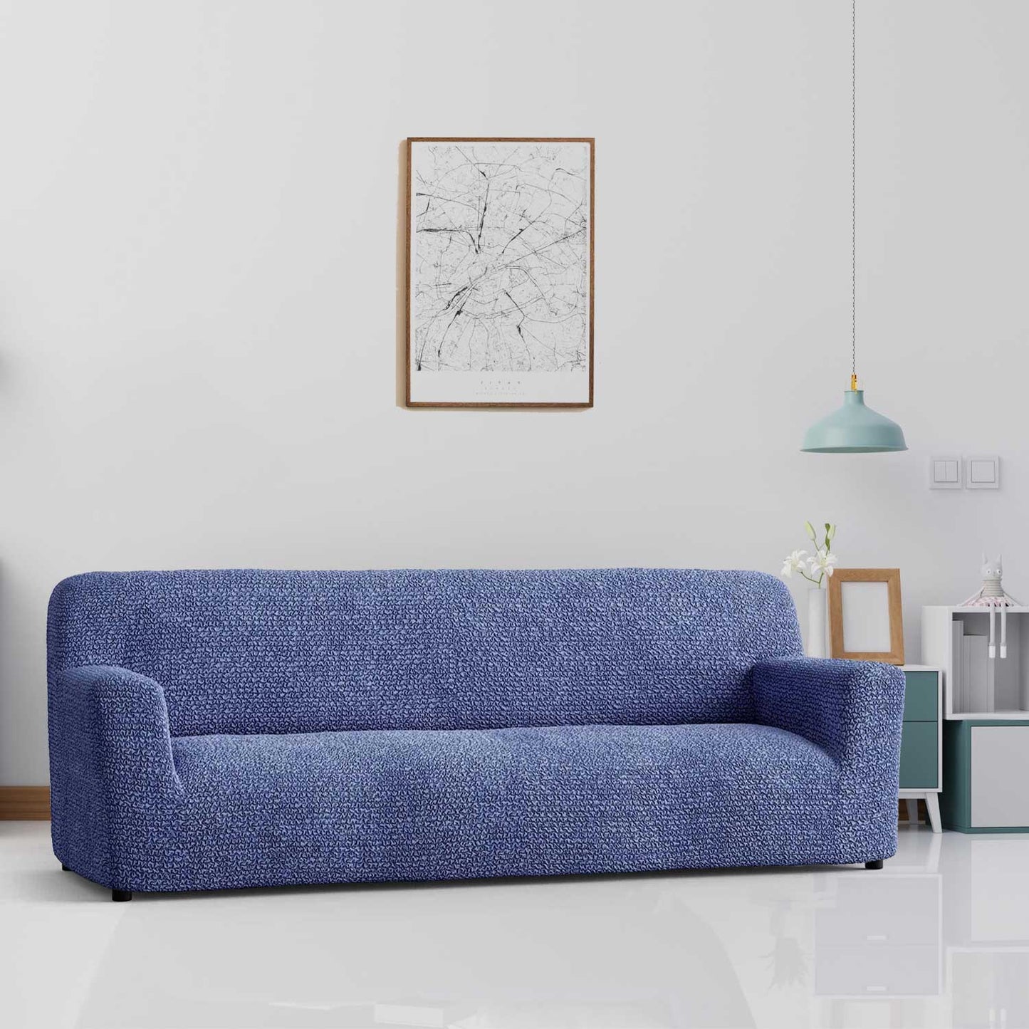 DivineTrendz™ Exclusive - Blue Luxe Crinkle Sofa Cover