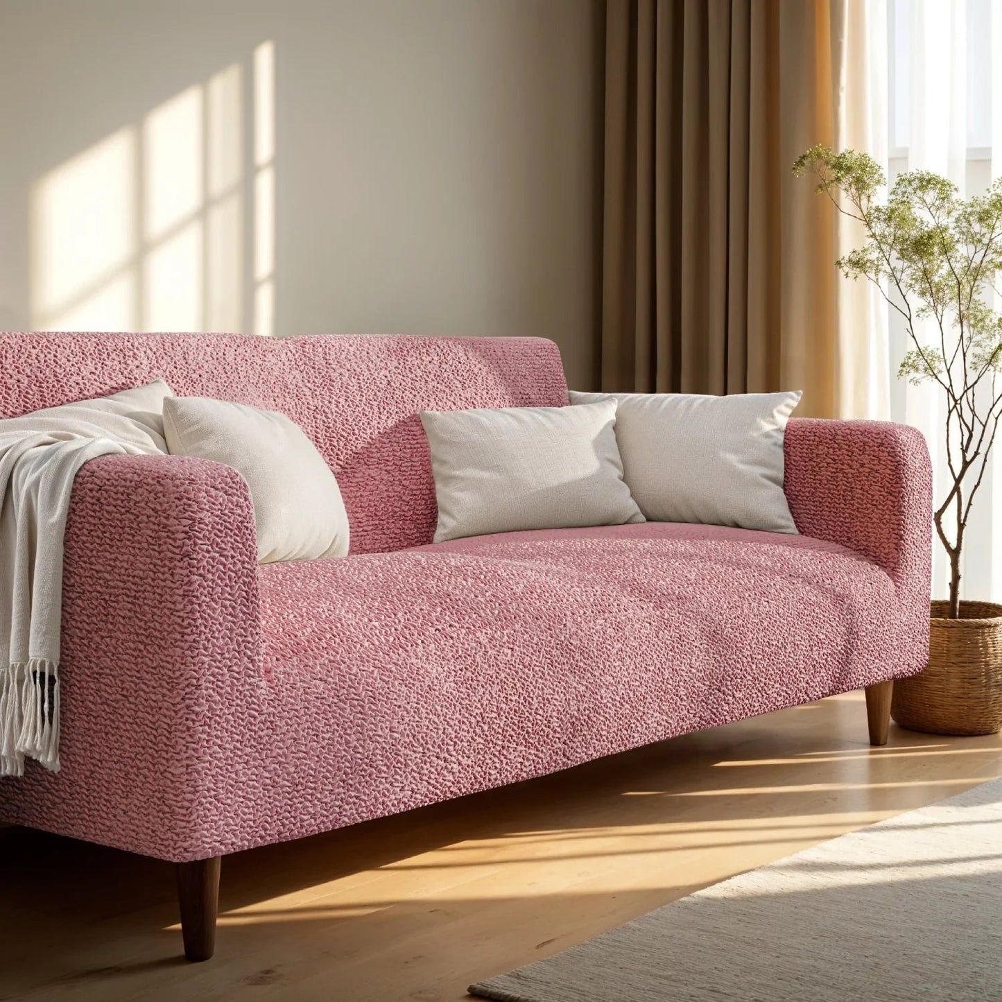 DivineTrendz™ Exclusive - Pink Luxe Crinkle Sofa Cover