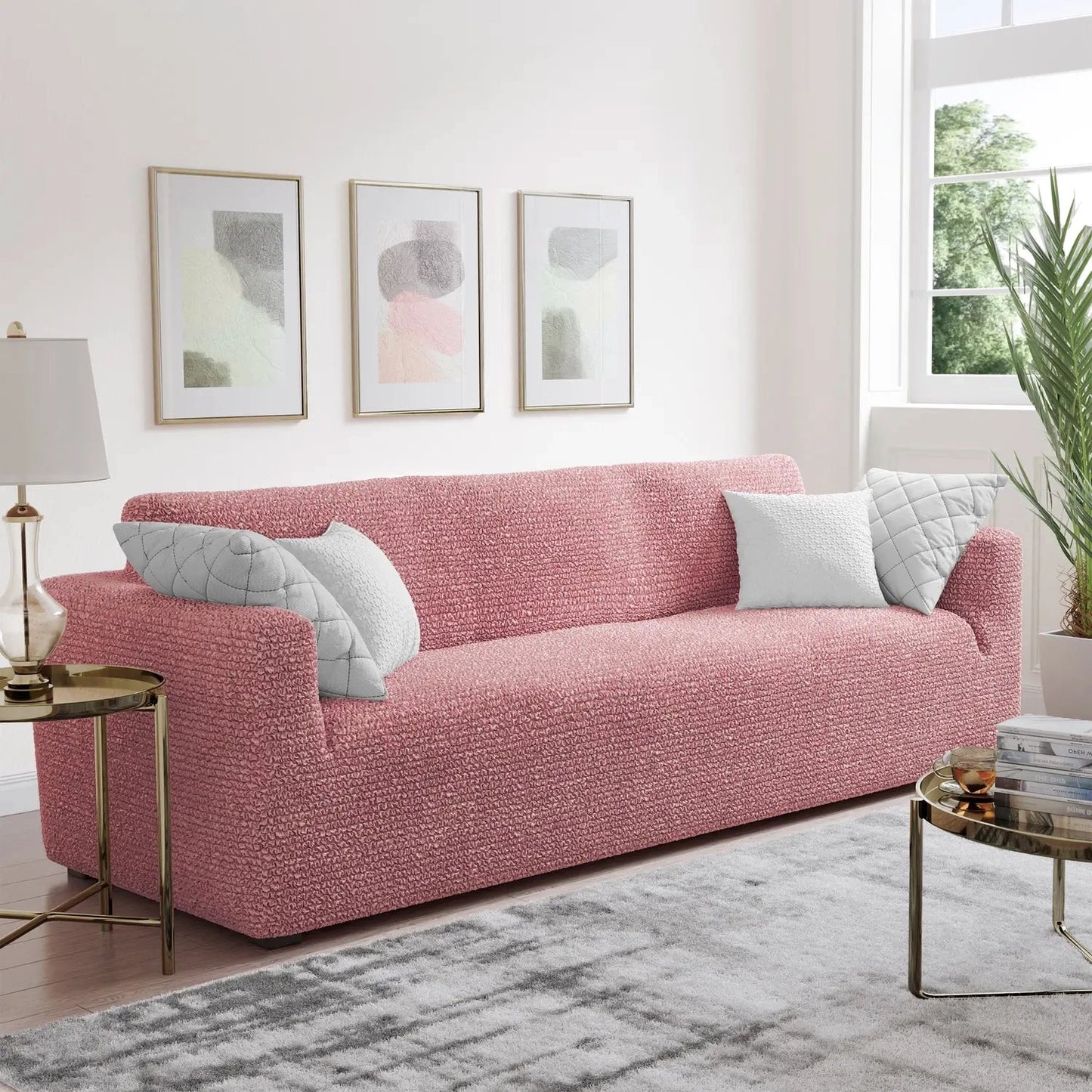 DivineTrendz™ Exclusive - Pink Luxe Crinkle Sofa Cover