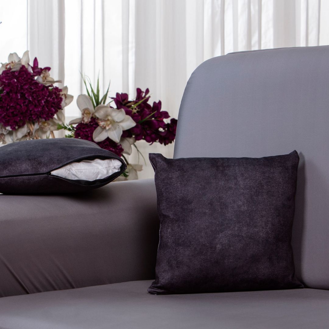 grey sofa cushion cover-https://divinetrendz.com/collections/pillow-cover-100% splendex Machine wash cold. Wash dark colours seperately. Do not soak. Do not bleach, tumble dry low, warm iron if necessary-super stretchable covers-grey velvet cushion cover.
