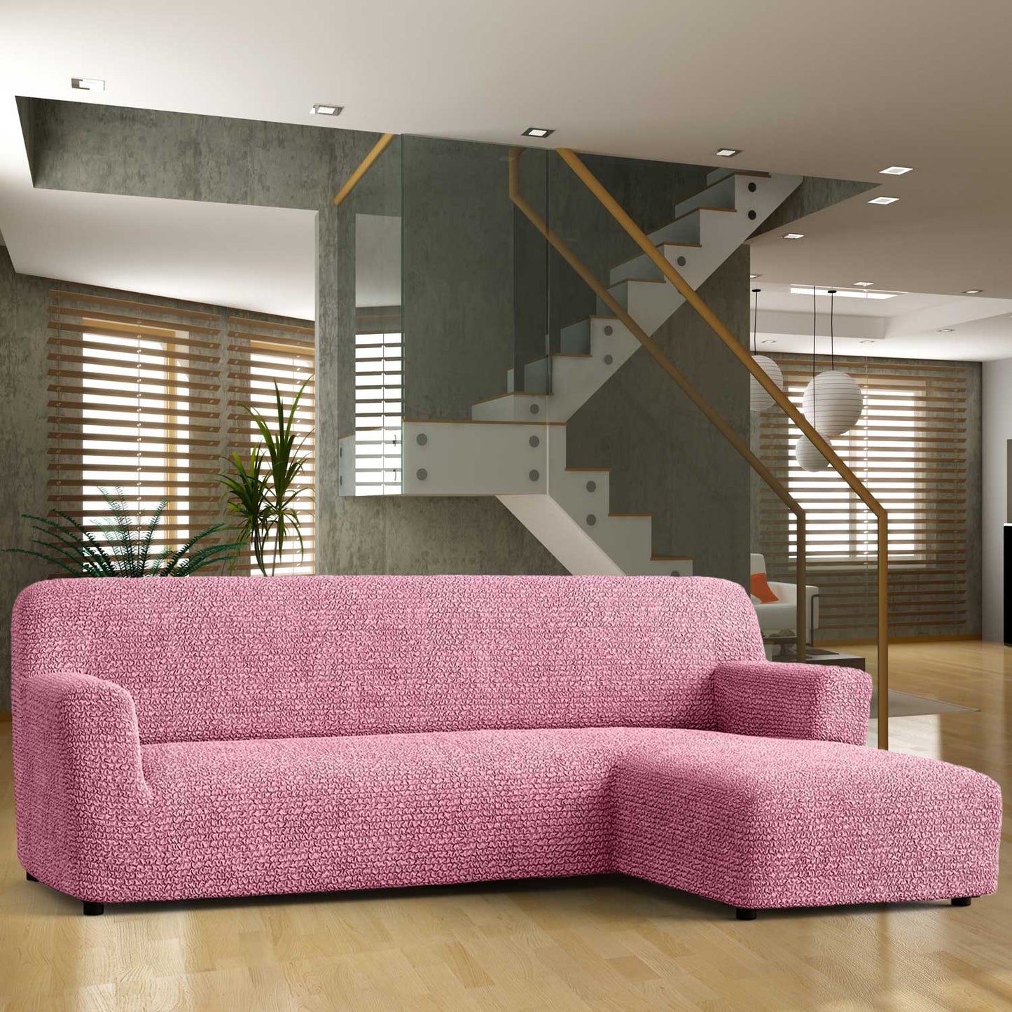 DivineTrendz™ Exclusive - Pink Luxe Crinkle Corner Sofa Cover