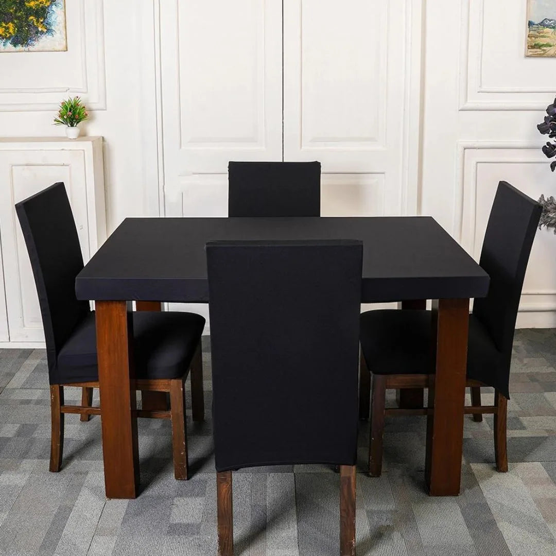 Black Solid Elastic Chair Table Cover Set