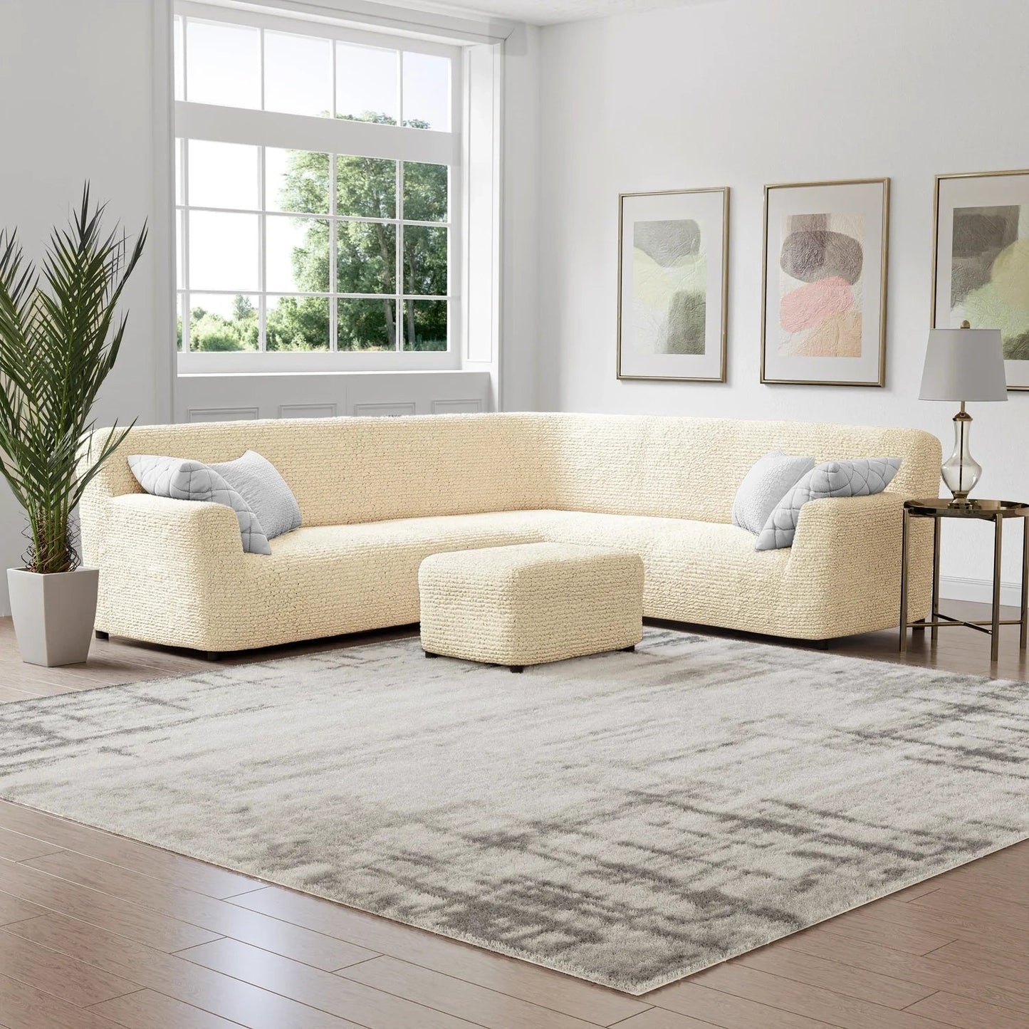DivineTrendz™ Exclusive - Beige Luxe Crinkle Sofa Cover