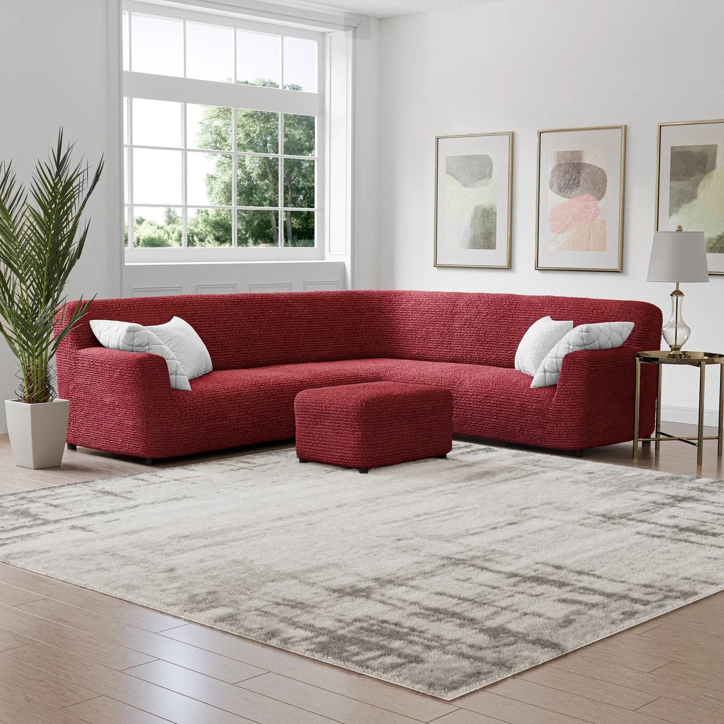 DivineTrendz™ Exclusive - Bordeaux Luxe Crinkle Corner Sofa Cover
