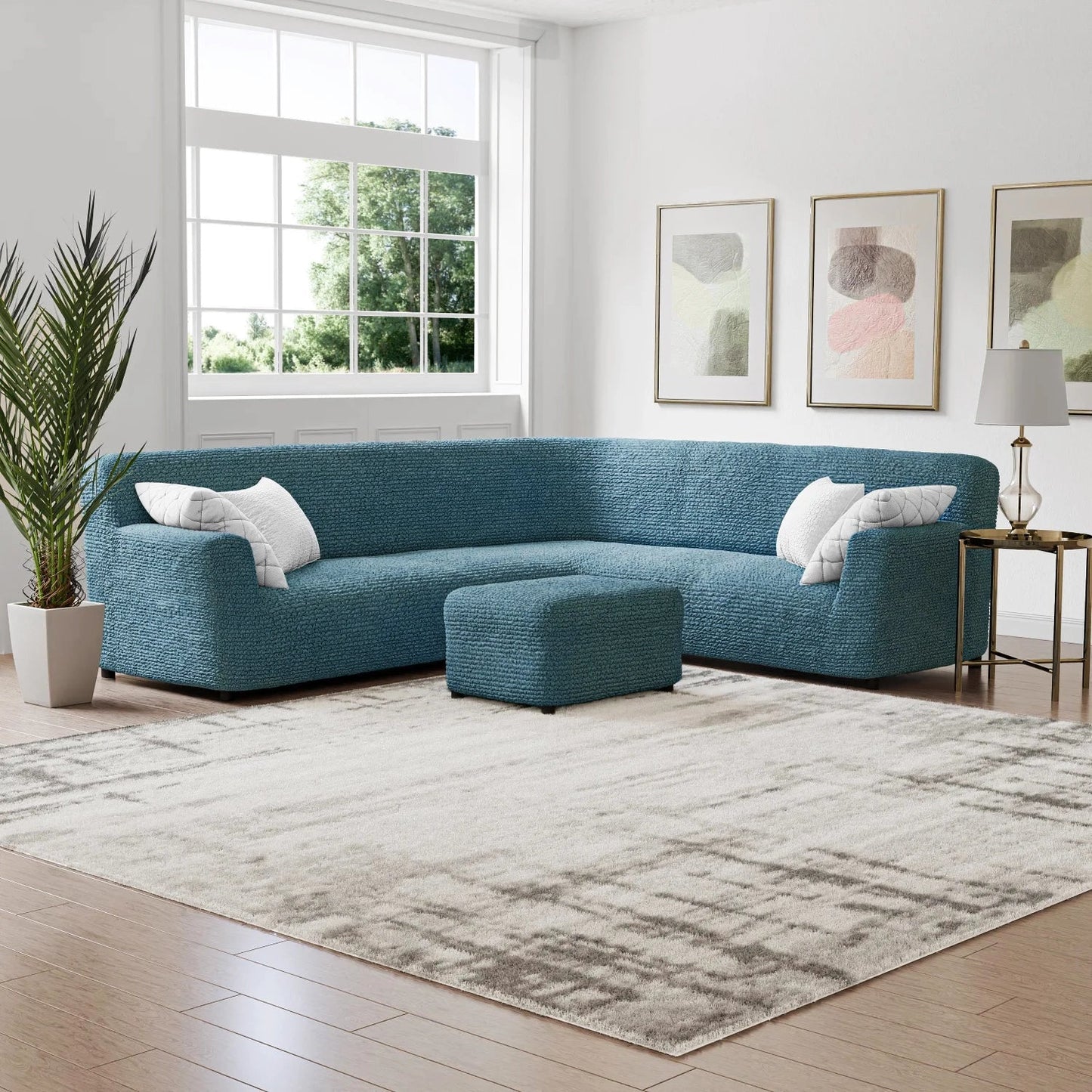 DivineTrendz™ Exclusive - Tiffany Crinkle Corner Sofa Cover