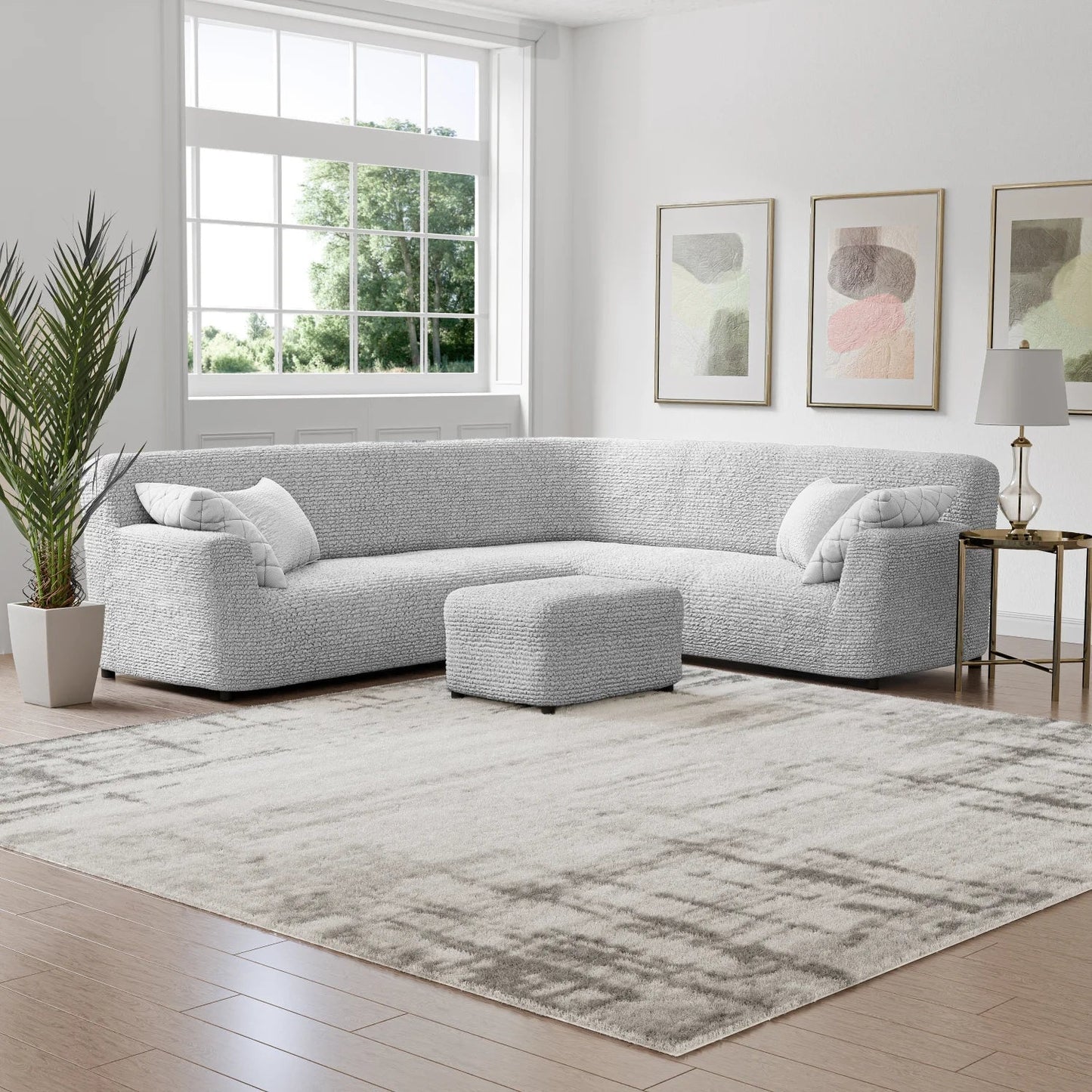 DivineTrendz™ Exclusive - Pearl Crinkle Corner Sofa Cover