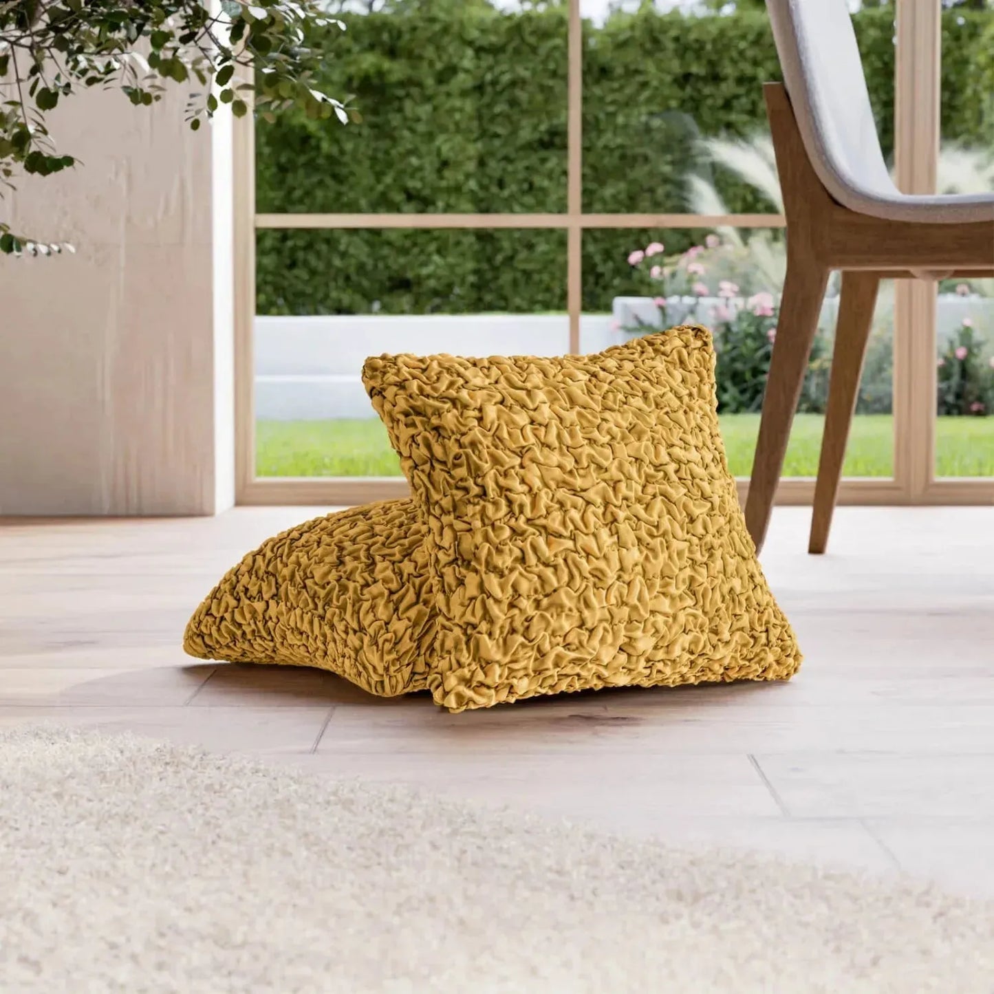 DivineTrendz™ Exclusive - Mango Luxe Crinkle Cushion Cover