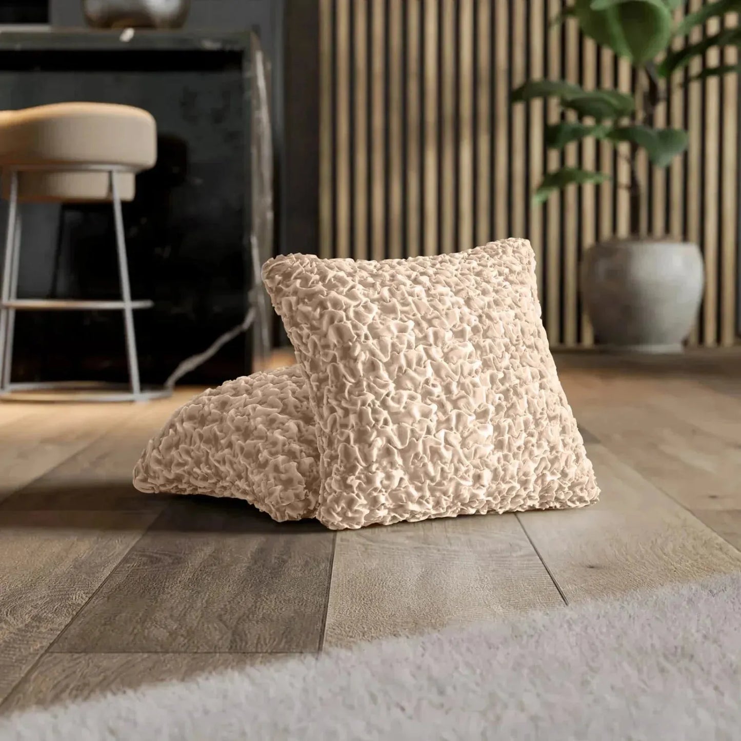 DivineTrendz™ Exclusive - Beige Luxe Crinkle Cushion Cover