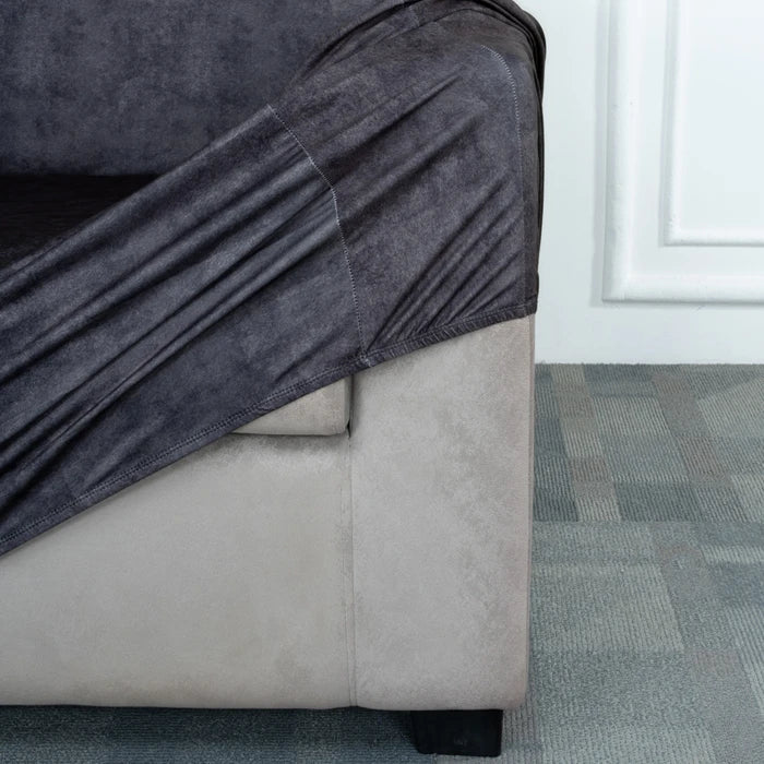 Grey Velvet Elastic Sofa Cover Fabric