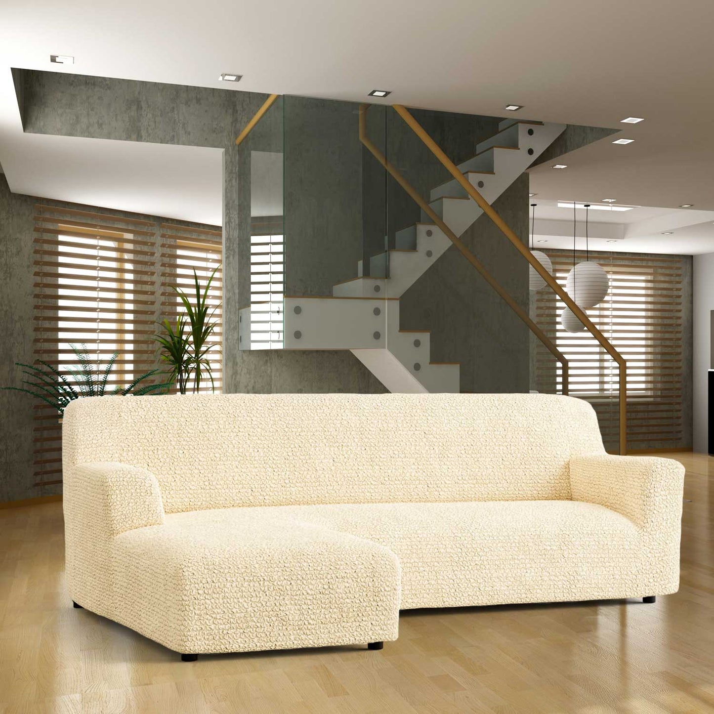 DivineTrendz™ Exclusive - Beige Luxe Crinkle Sofa Cover