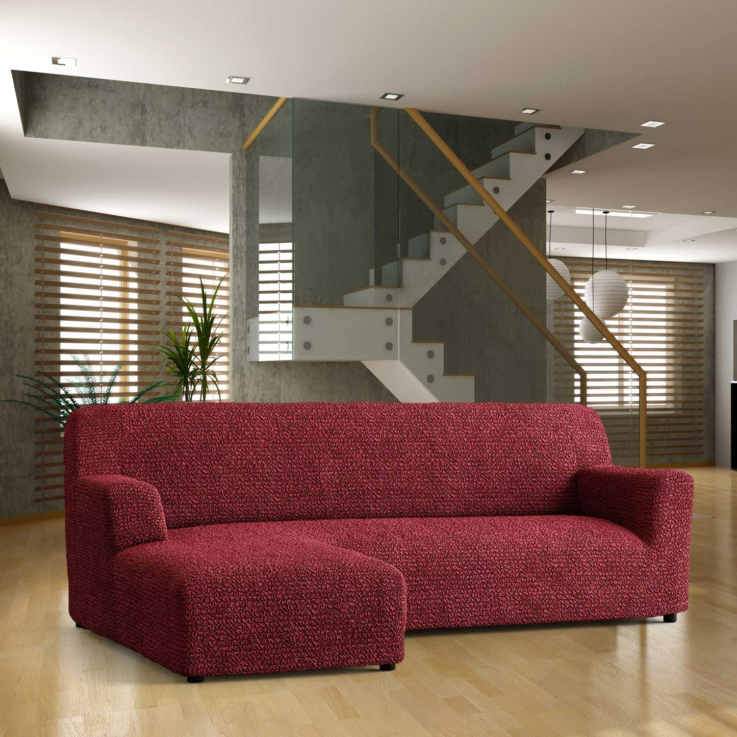 DivineTrendz™ Exclusive - Bordeaux Luxe Crinkle Corner Sofa Cover