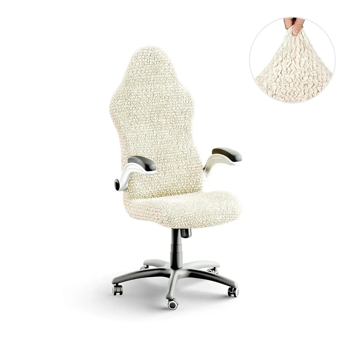 DivineTrendz™ Exclusive - Beige Luxe Crinkle Office Chair Cover