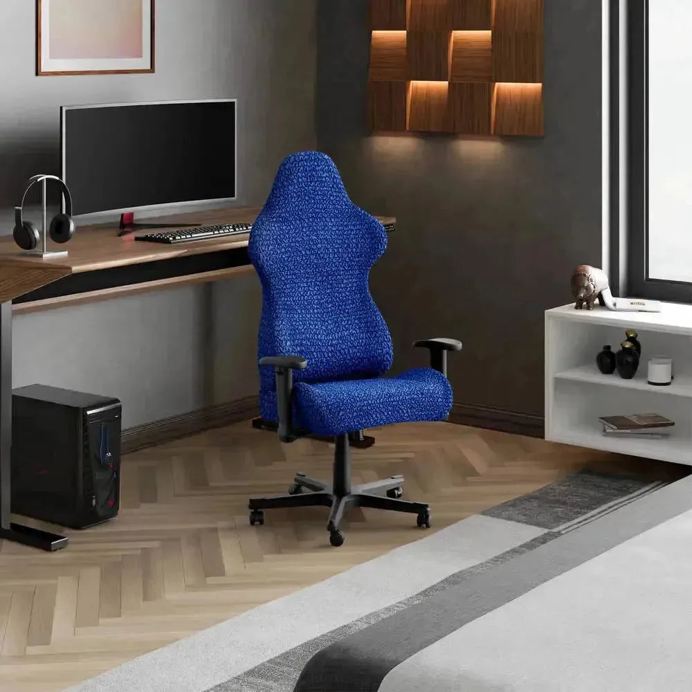 DivineTrendz™ Exclusive - Blue Luxe Crinkle Office Chair Cover