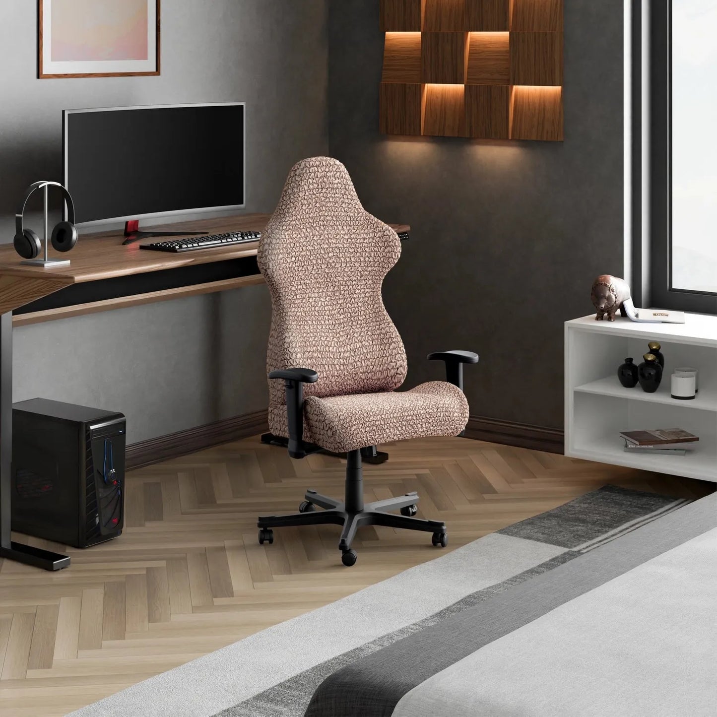 DivineTrendz™ Exclusive - Choco Luxe Crinkle Office Chair Cover