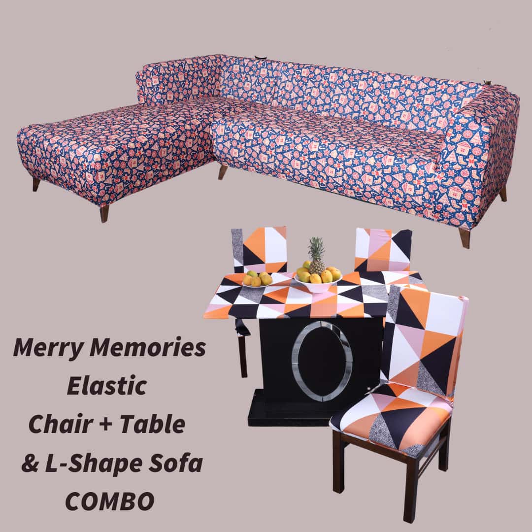 exclusive - merry memories elastic chair,table and l-shape sofa covers