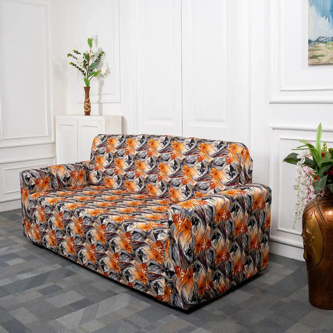 Orange Abstract Elastic Sofa Slipcovers