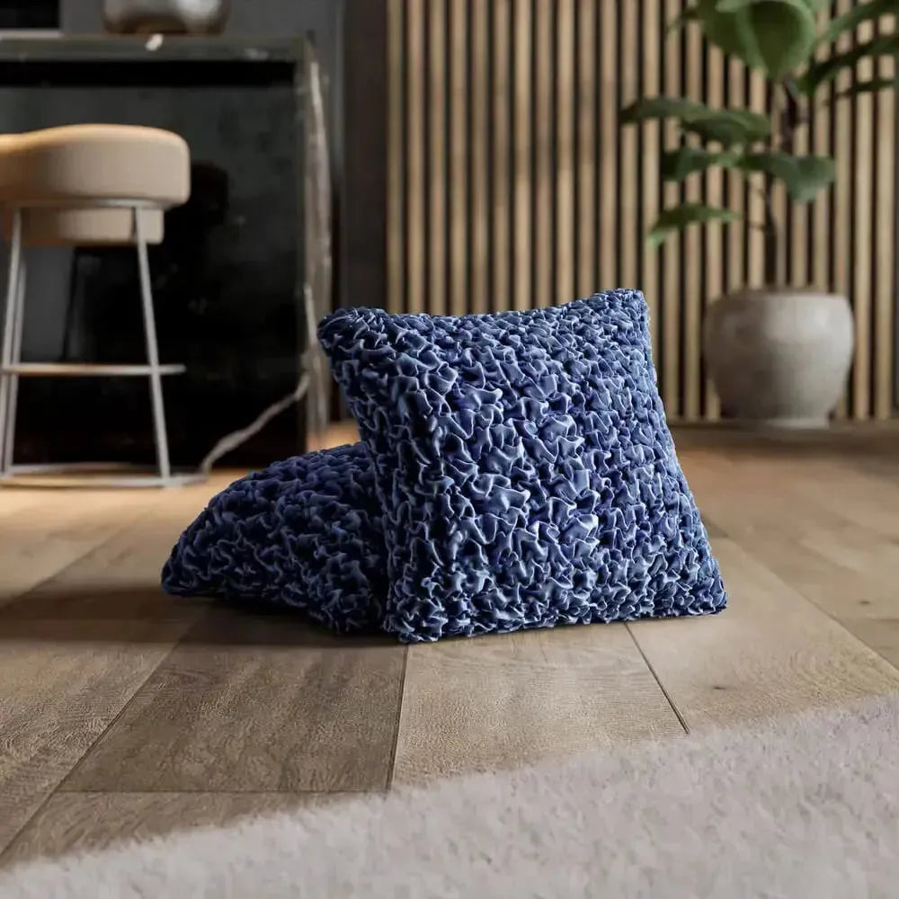 DivineTrendz™ Exclusive - Blue Luxe Crinkle Cushion Cover