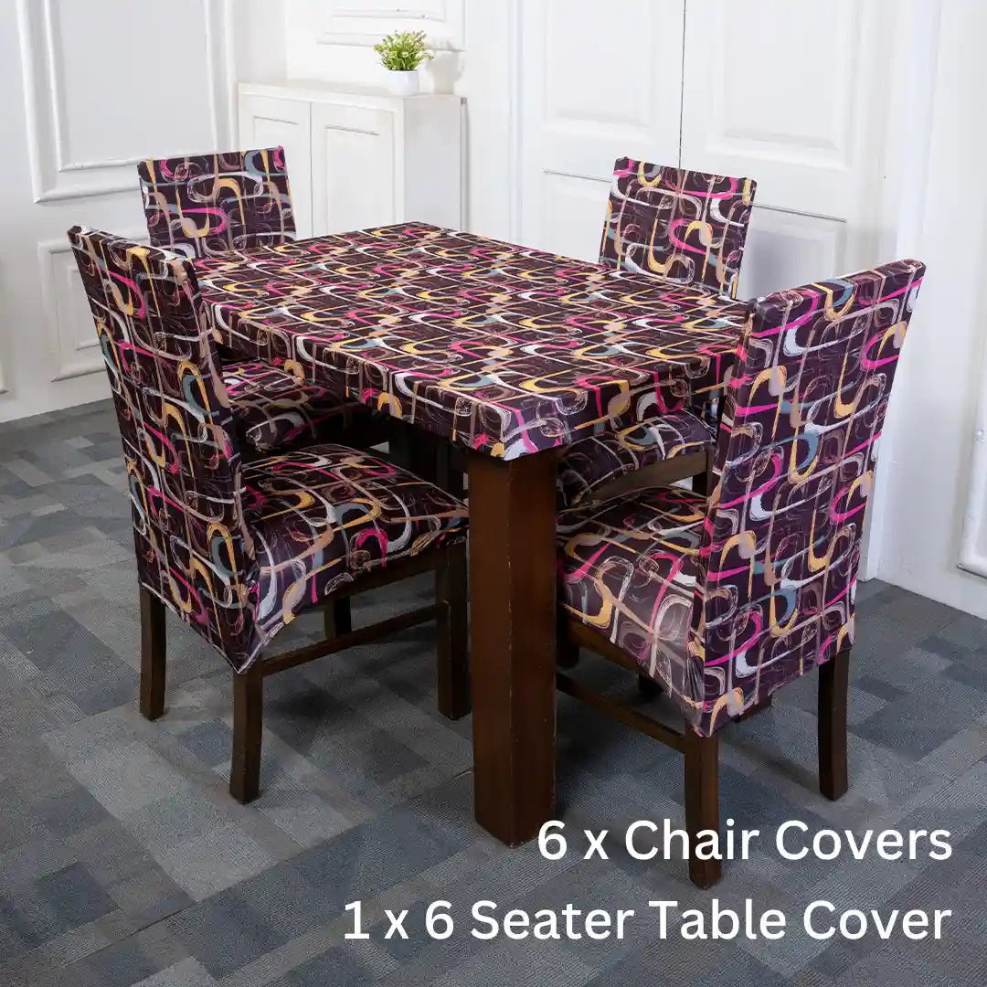 Colorful Maze Elastic 6 Seater Chair And Table Covers