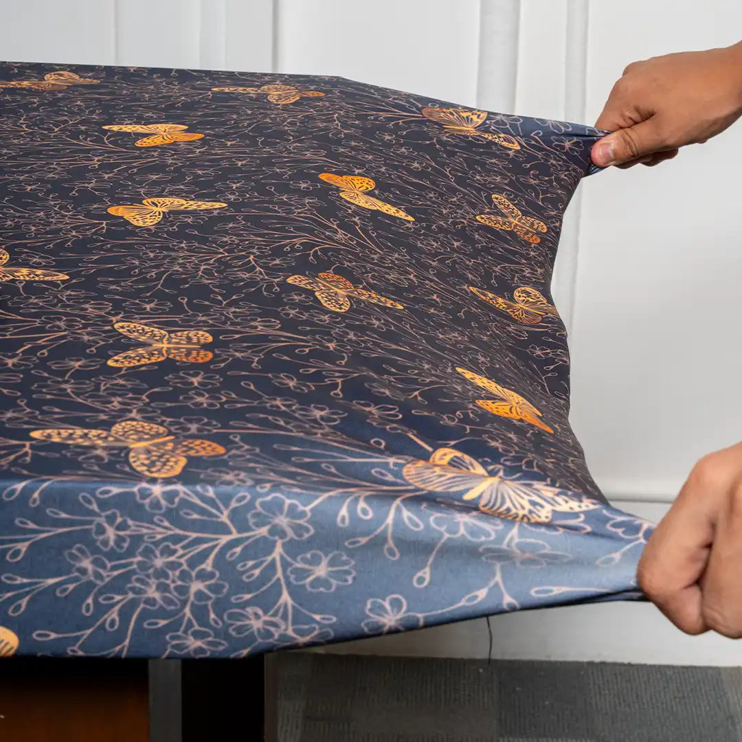 Golden Butterfly Stretchable Table Cover.