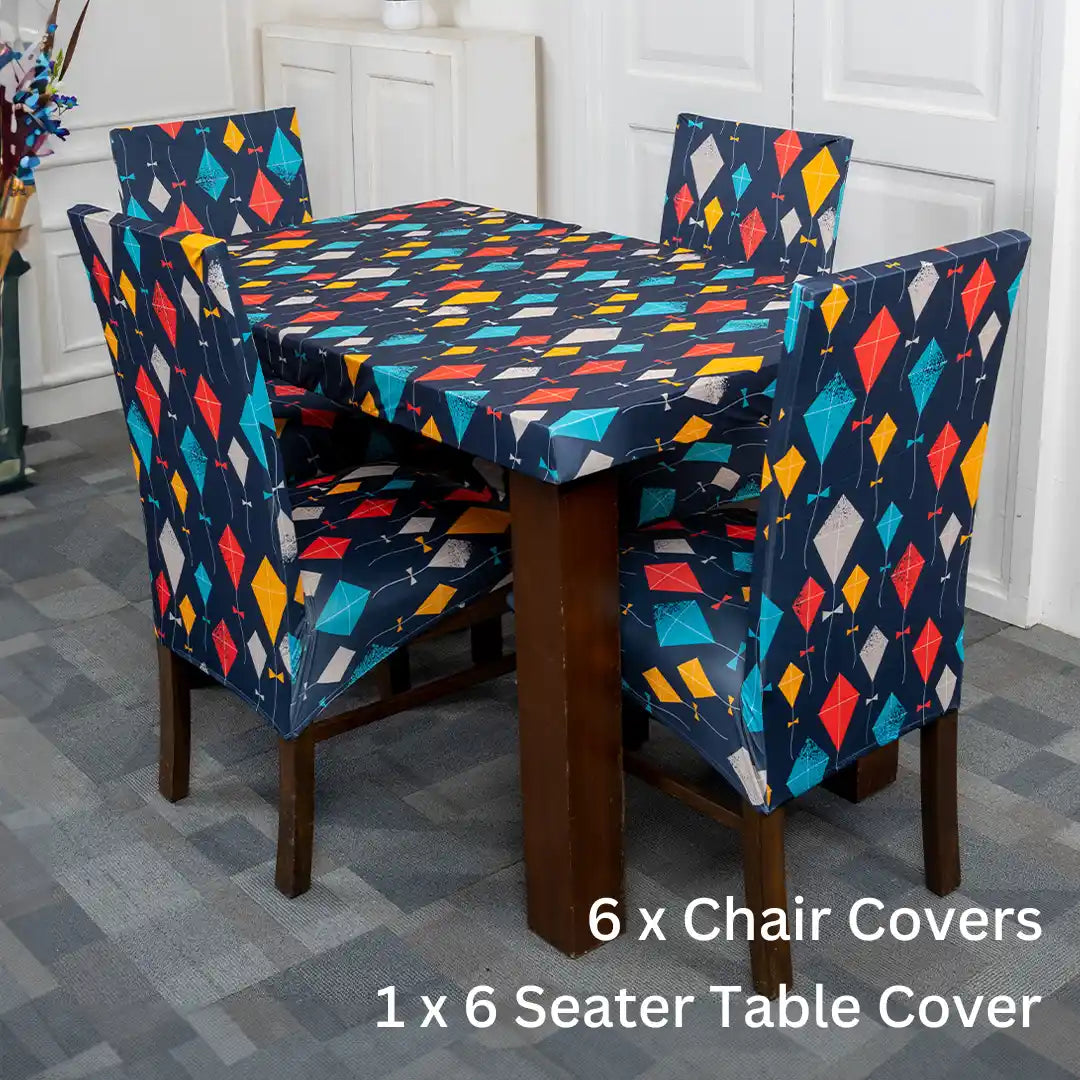 Kai Po Che Elastic 6 Seater Chair And Table Cover