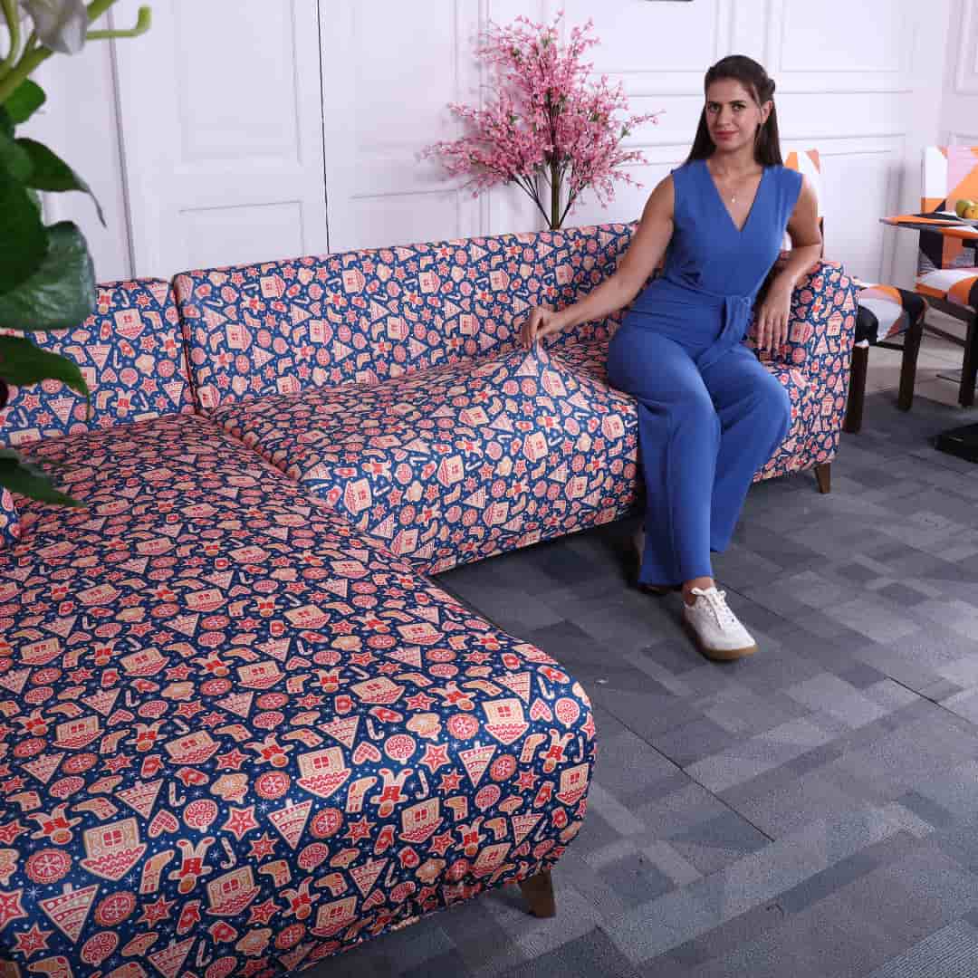 exclusive - merry memories stretchable l-shape sofa slipcovers