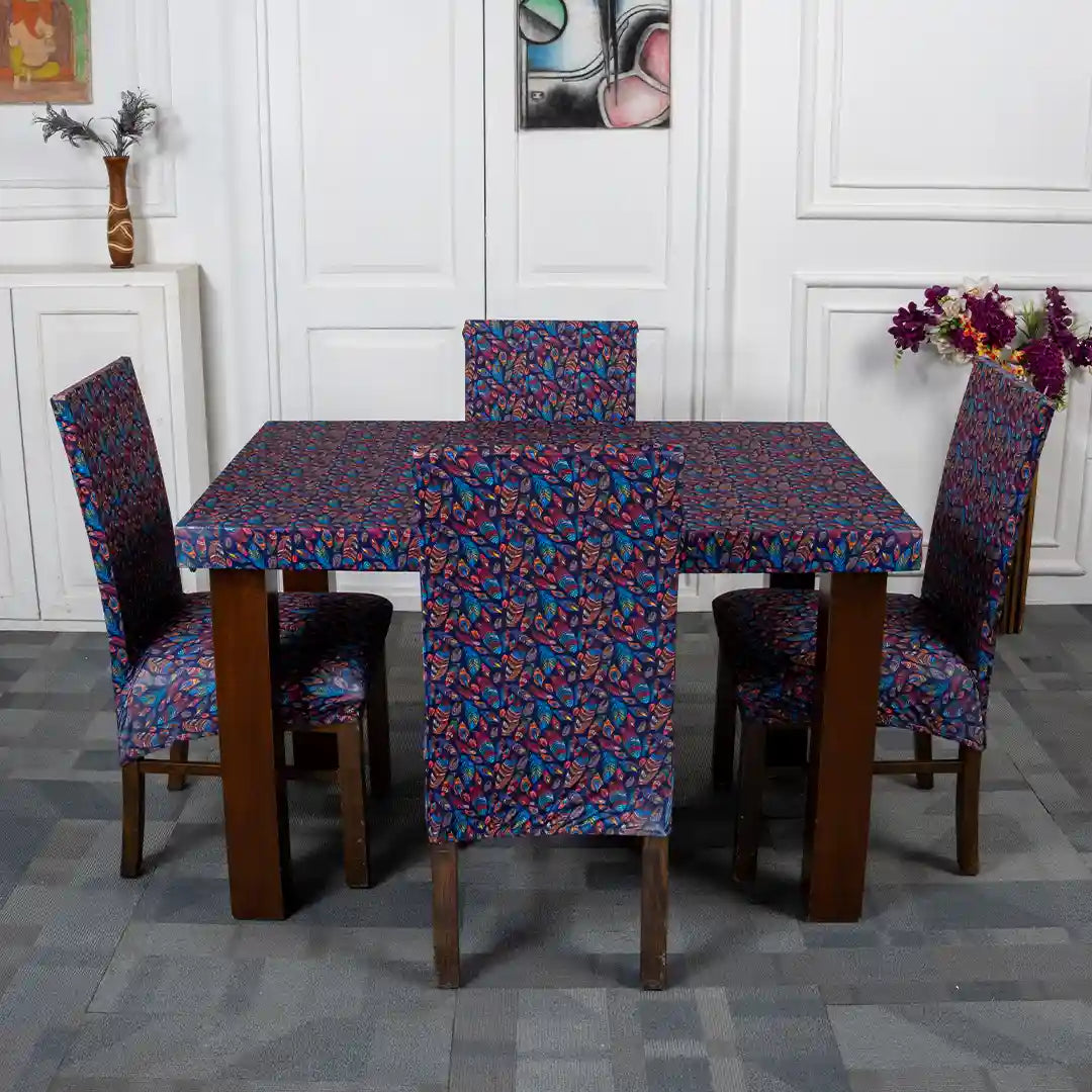 Multicolored Feather Elastic Chair And Table Cover Sets