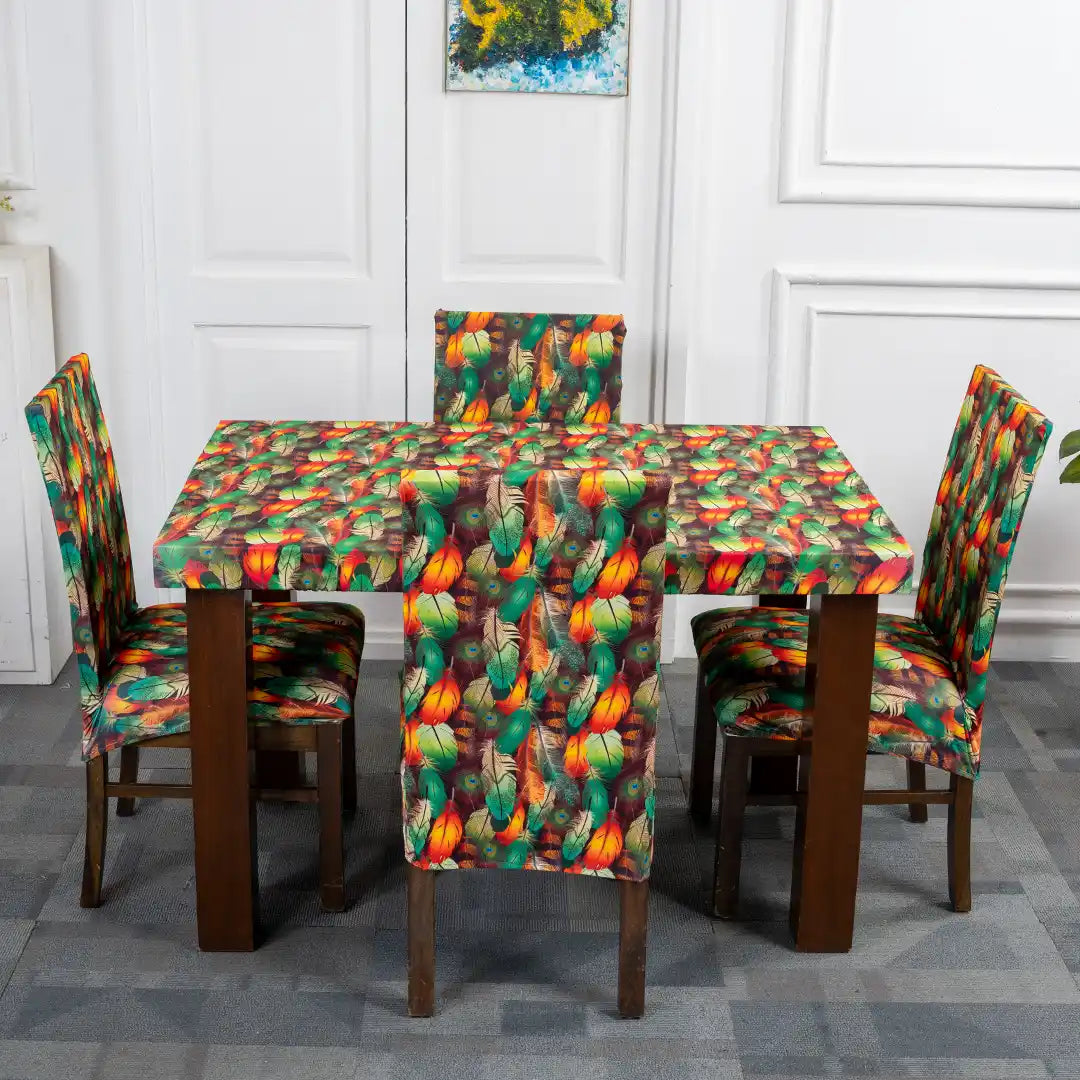 Peacock Feather Elastic Chair and Table Cover Sets