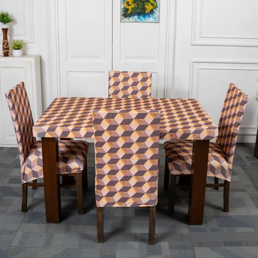 3D Polygon Striped Elastic Chair And Table Cover Set
