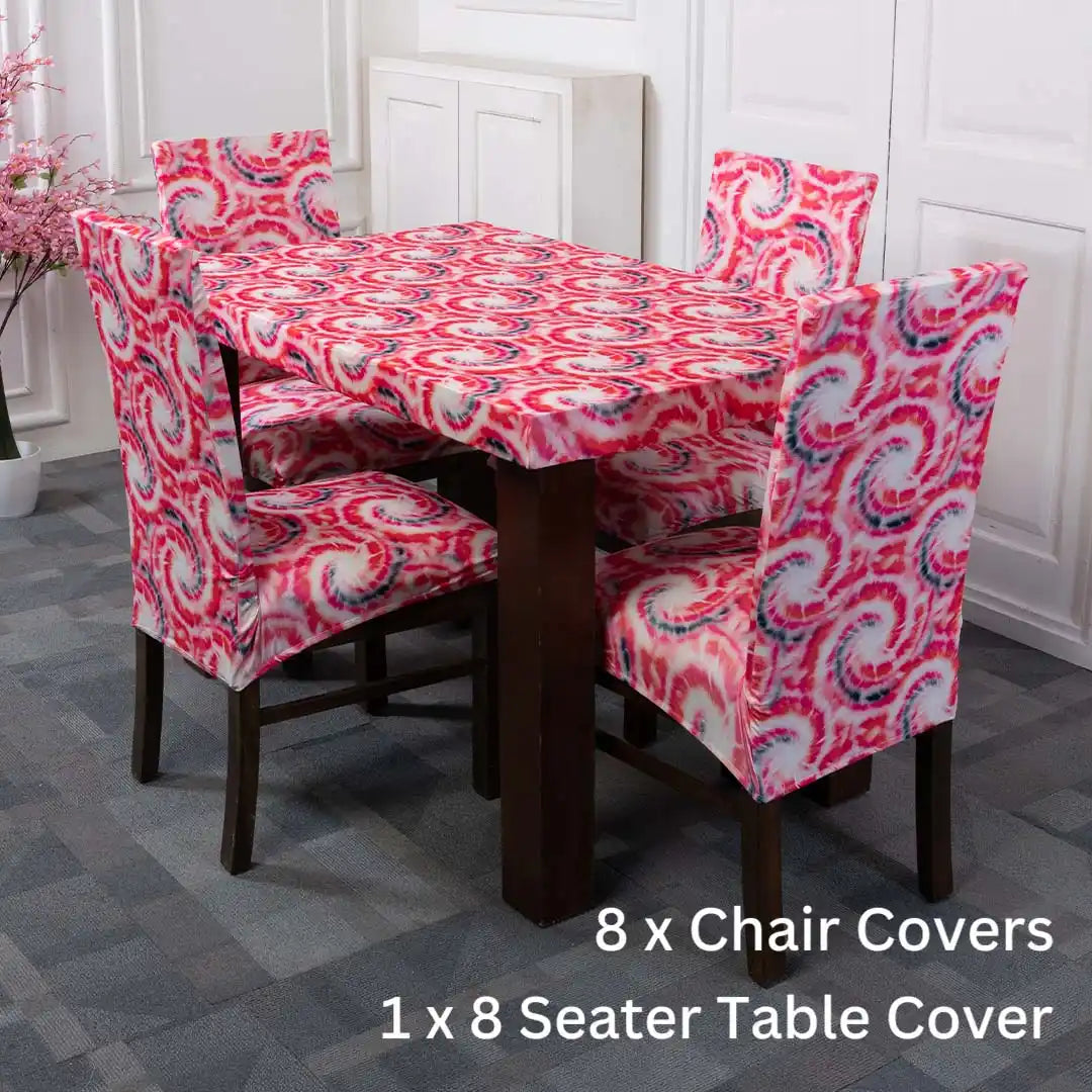 Pink Swirl Elastic Chair And Table Cover Set