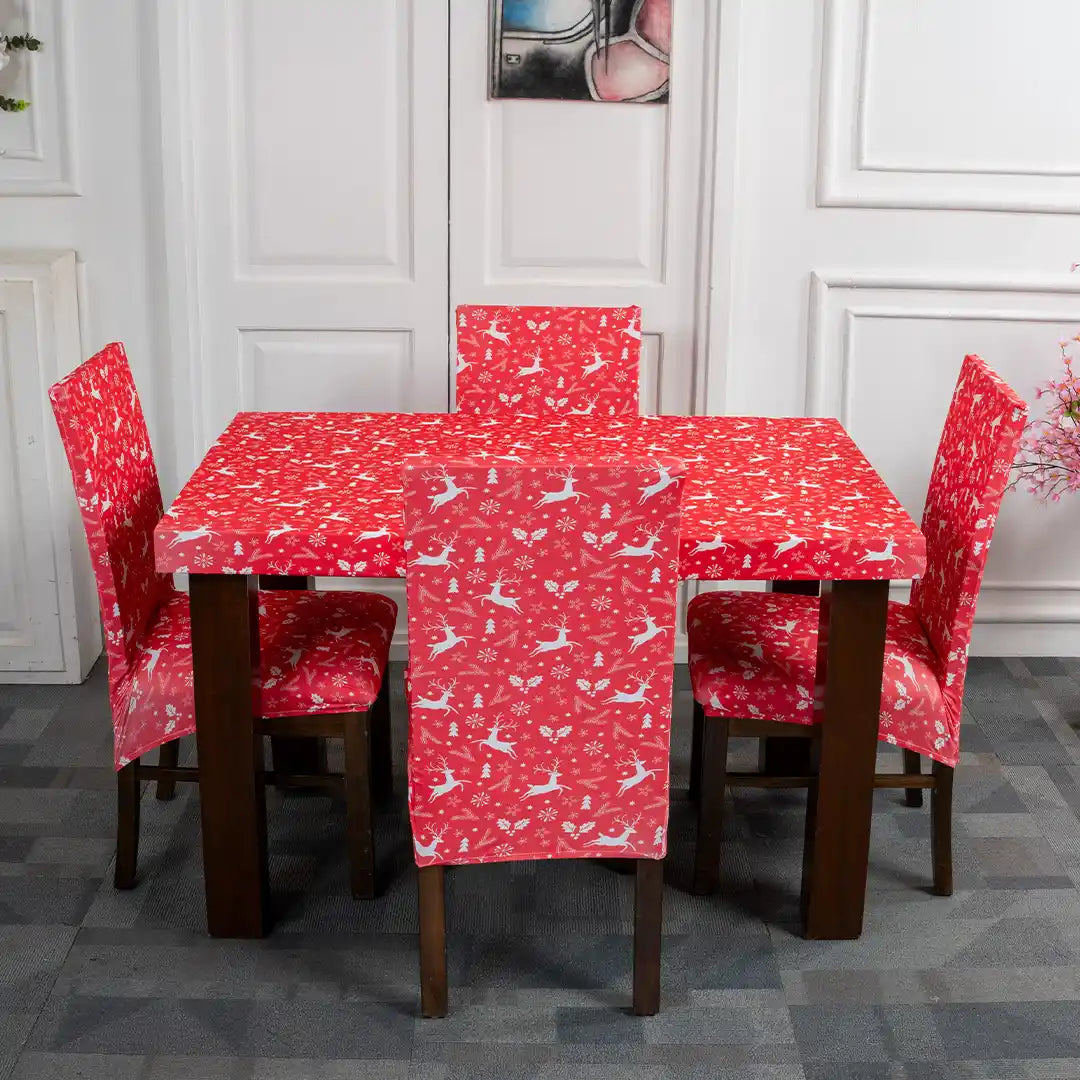 Reindeer Print Elastic Chair And Table Covers Set