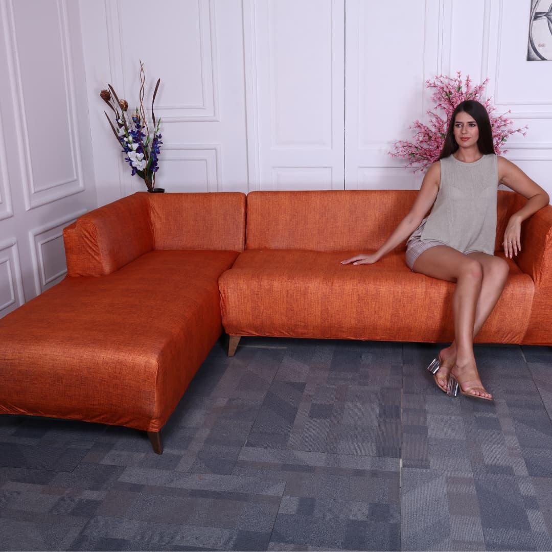 exclusive - sunset juth elastic l -shape sofa cover