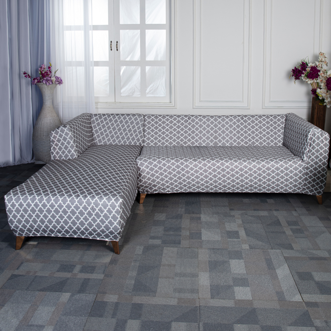 Gray Diamond Elastic L-Shape Sofa Slipcovers