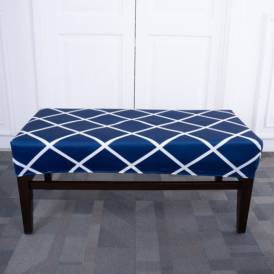 Navy Blue Checks Elastic Bench Cover