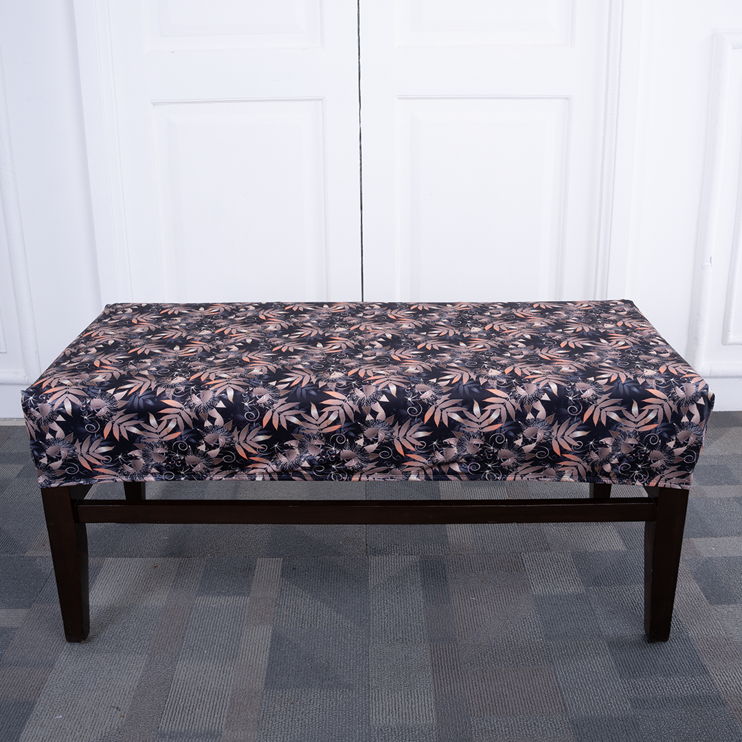 Black Leaves Elastic Bench Cover