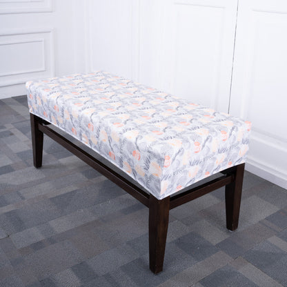 Cream Leaves Elastic Bench Cover