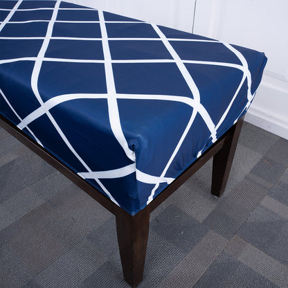 Navy Blue Checks Elastic Bench Cover